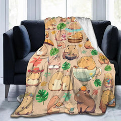 Coral Fleece Decke mit Capybara Cartoon Muster, Farbe: Hund, Grösse: 150x220 cm