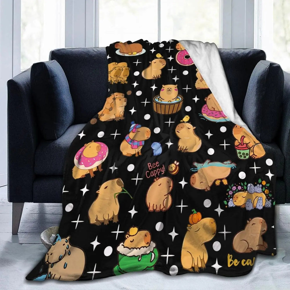 Mehrfarbige Capybara Kuscheldecke aus Polyester im Cartoonstil, Grösse: 150x220cm