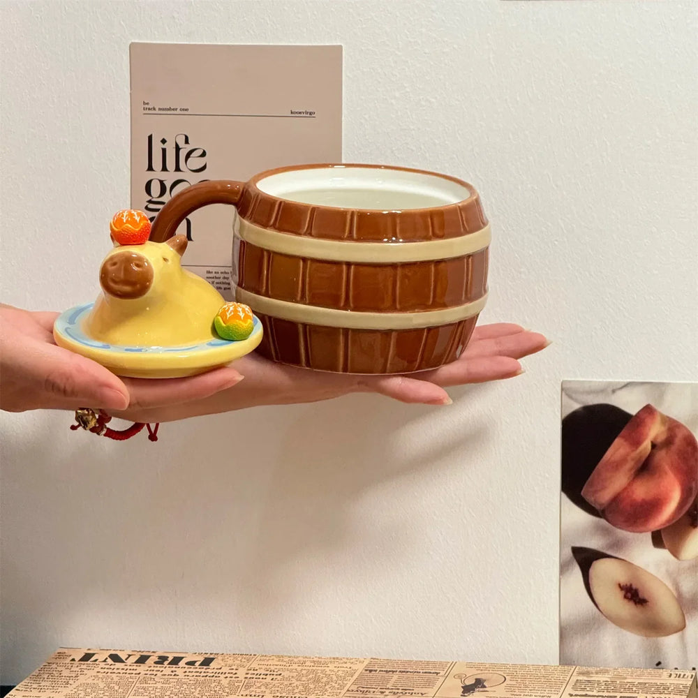 Capybara Tasse – Keramik Cartoon mit Deckel – 400-500ml