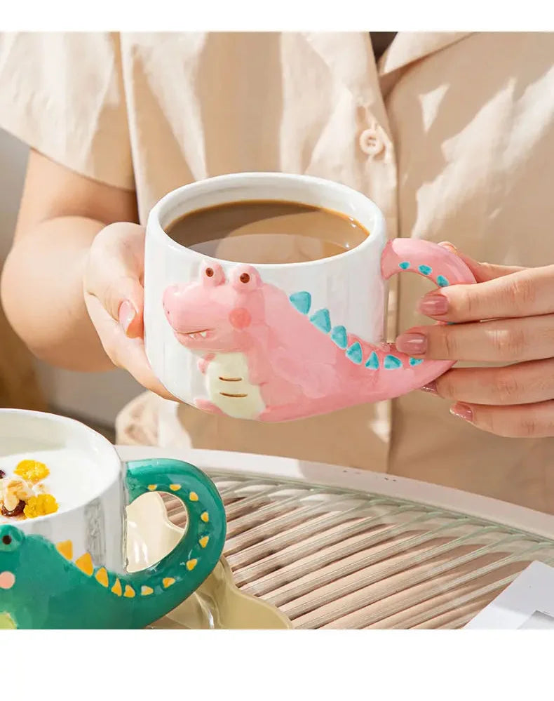 Cartoon Dinosaurier Keramikbecher – Porzellan Stil, 400ml