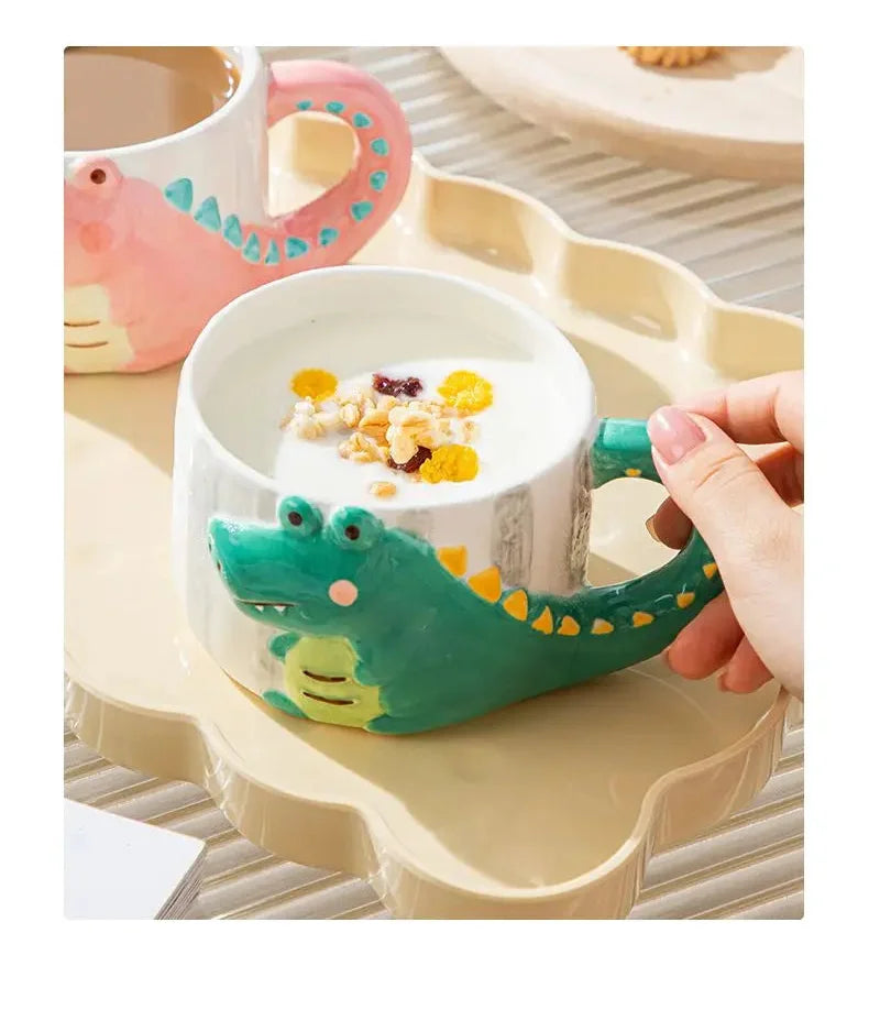 Cartoon Dinosaurier Keramikbecher – Porzellan Stil, 400ml