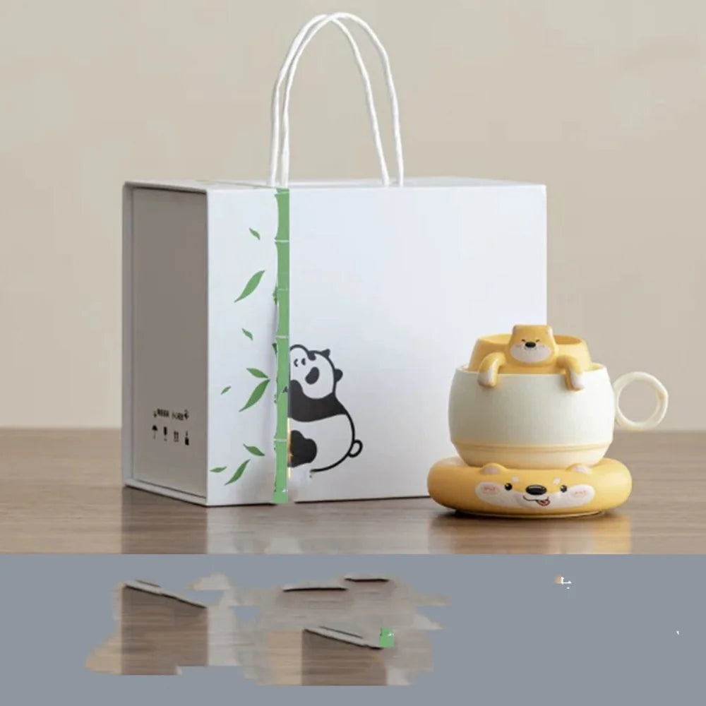 Cartoon-Hund Becher – Porzellan mit Löffel – 210ml