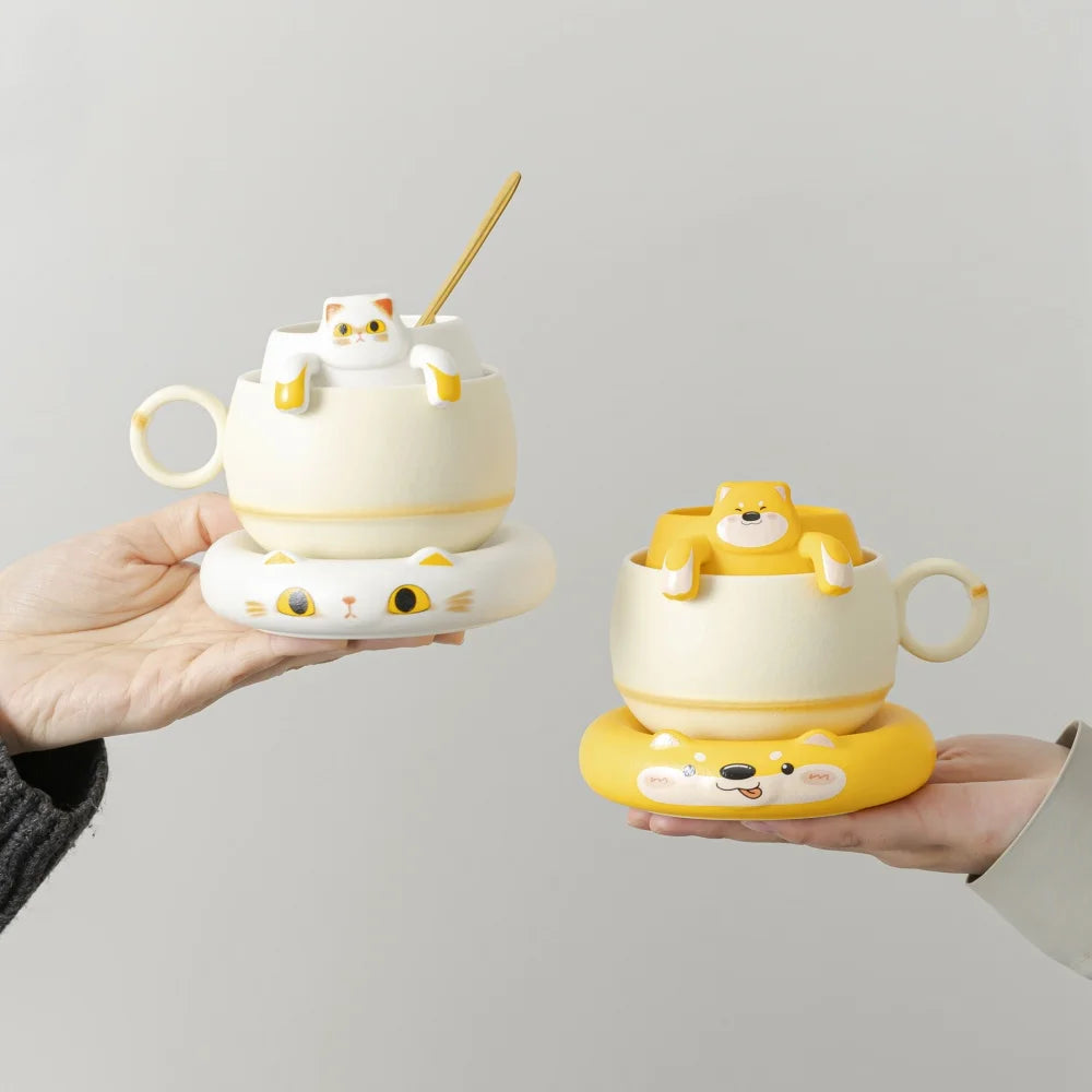 Cartoon-Hund Becher – Porzellan mit Löffel – 210ml