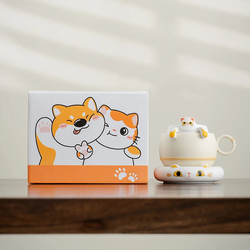 Cartoon-Hund Becher – Porzellan mit Löffel – 210ml