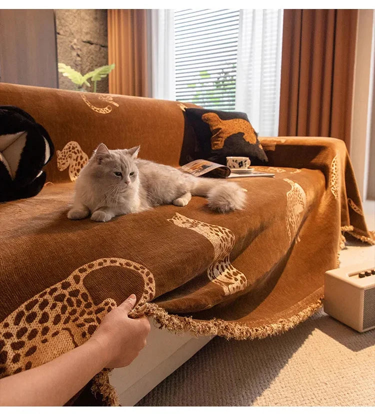 Chenille Möbelüberwurf mit Jacquard Strick in Farbe 1, Grösse 180x130cm