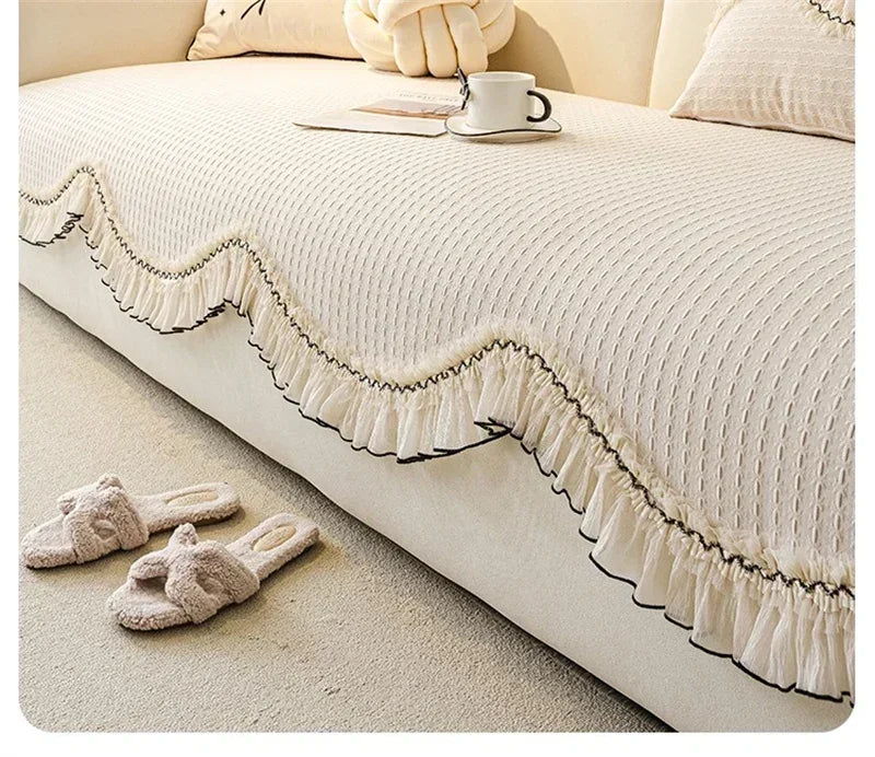 Chenille Sofabezug aus Polyester, Farbe: Grau, 90x320cm, antirutsch