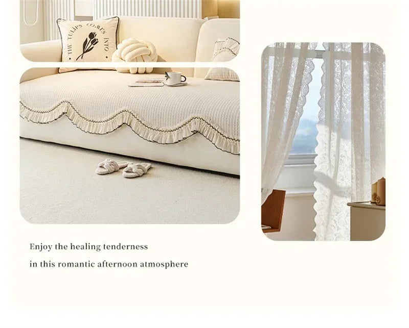 Chenille-Sofabezug in Beige, 90x90 cm, rutschfest für Sofas