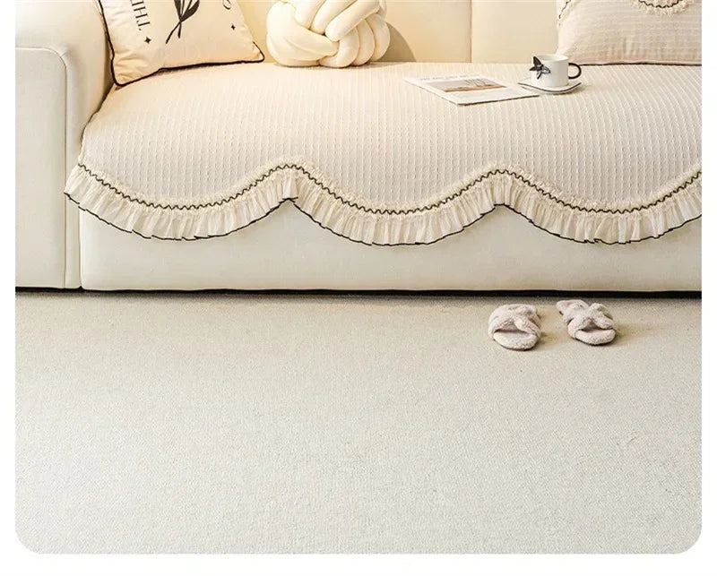 Rutschfester Chenille-Sofabezug in Beige für Wohnzimmer, 90x320 cm