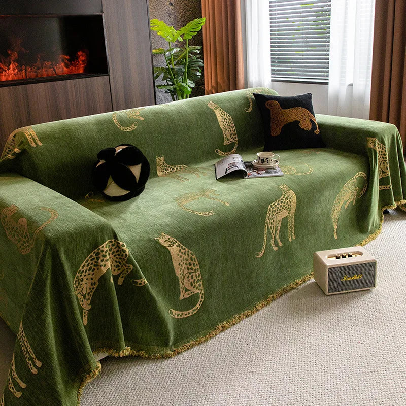 Chenille-Überwurf im Leopard-Jacquard-Muster, Farbe 2, Grösse 1.8x3.8 m