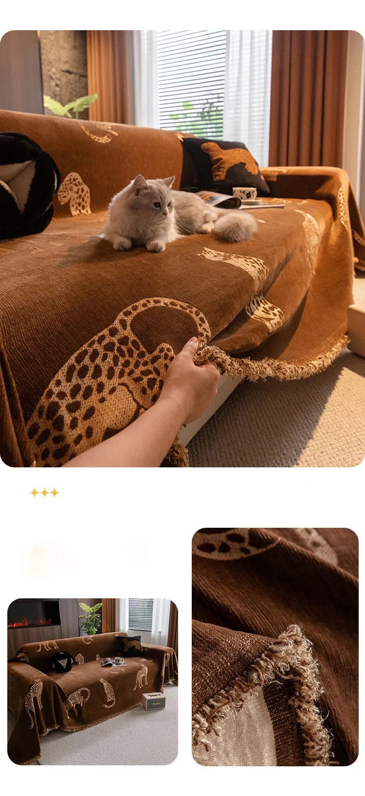 Leopard-Jacquard Chenille Überwurf aus Polyester in verschiedenen Farben, 180x300 cm