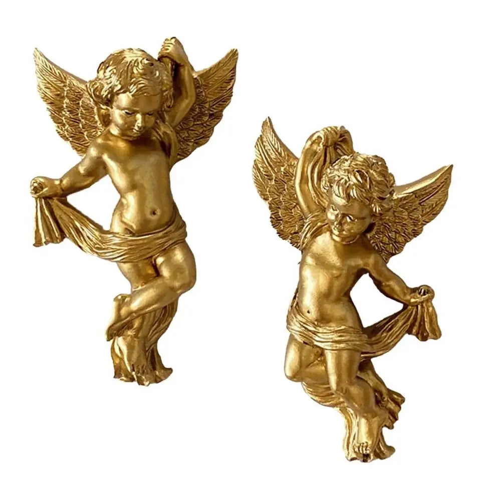 Cherub-Engel-Statuen – Goldenes Harz 14x8cm