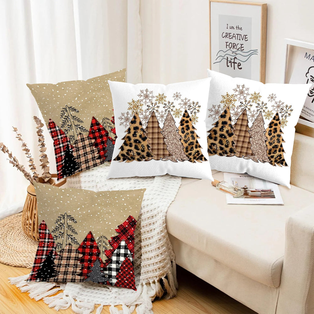 Rotes Weihnachtbaum-Dekokissen aus Polyester, 45x45 cm, für Wohnzimmer