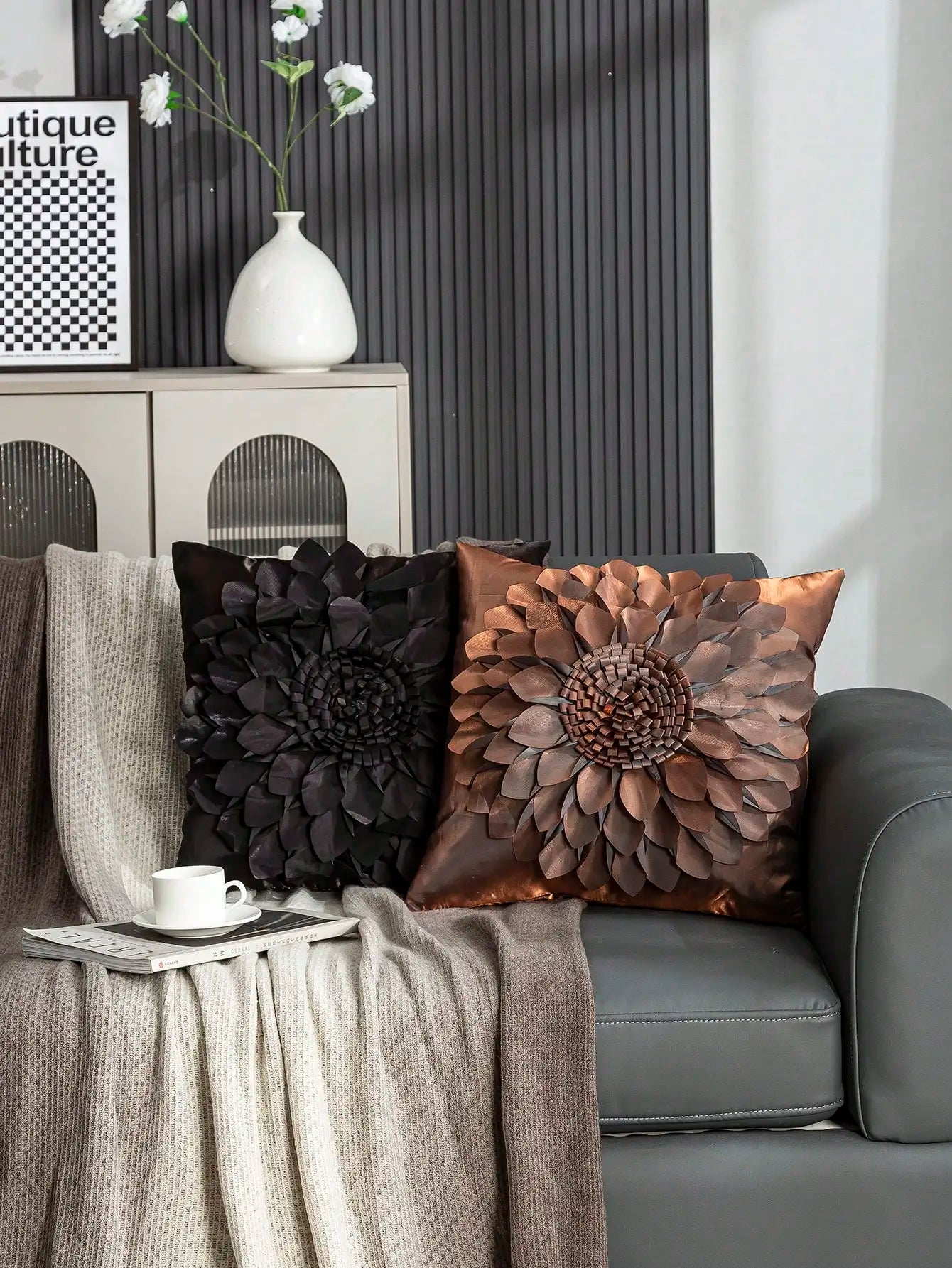 Chrysanthemen-Kissenbezüge – 3D-Blumendesign – 45x45cm