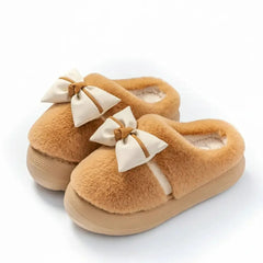 Damen Baumwollhausschuhe – Schleifenknoten Fleecegefüttert – Indoor Komfort