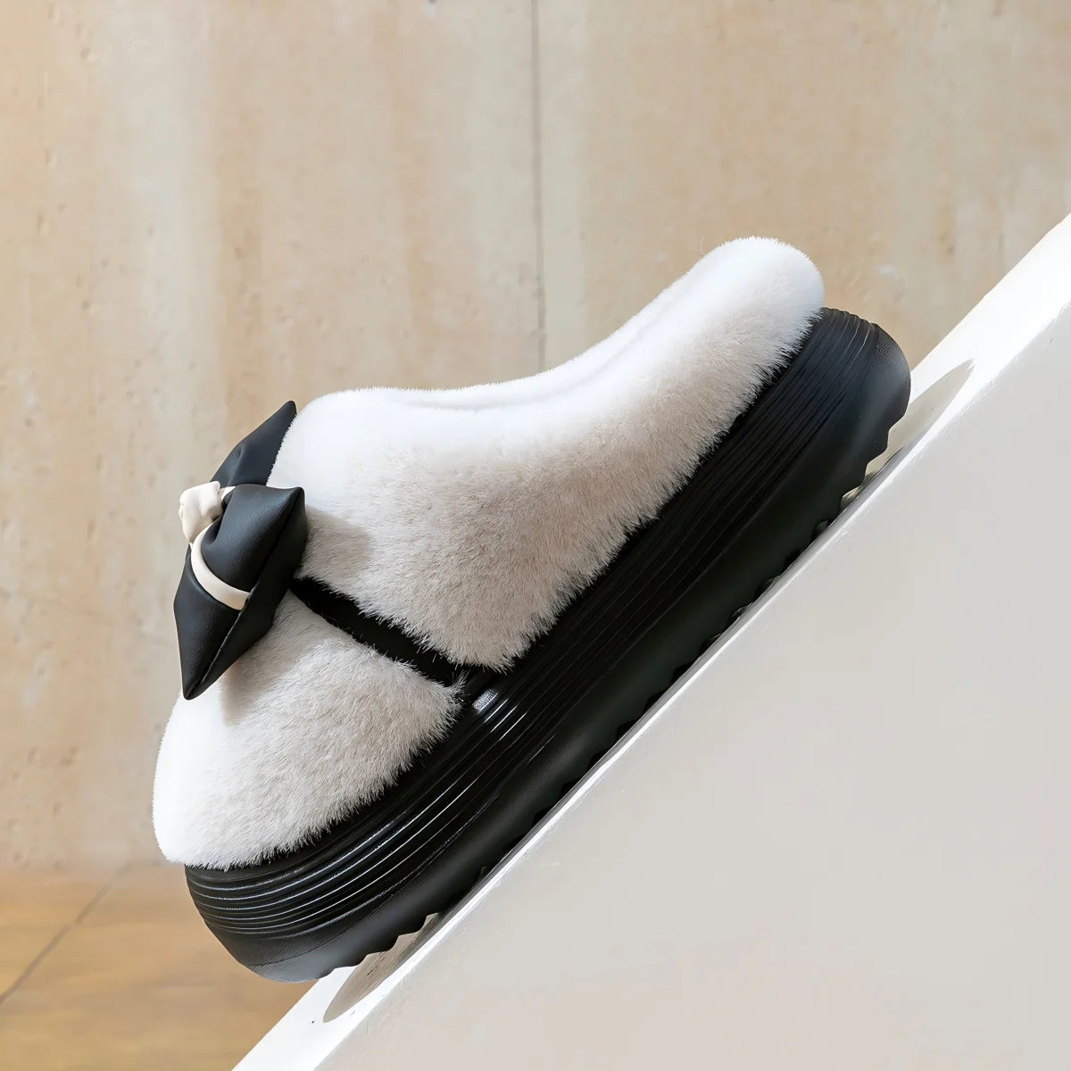 Damen Baumwollhausschuhe – Schleifenknoten Fleecegefüttert – Indoor Komfort