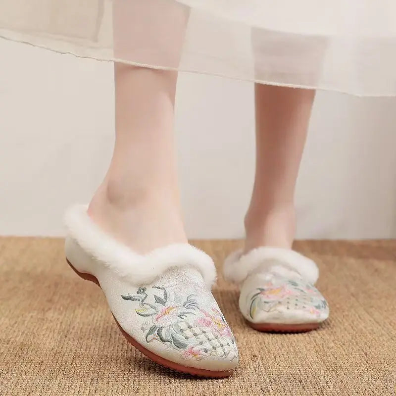 Damen Pantoffeln aus Baumwolle in Blau mit Patchwork-Muster