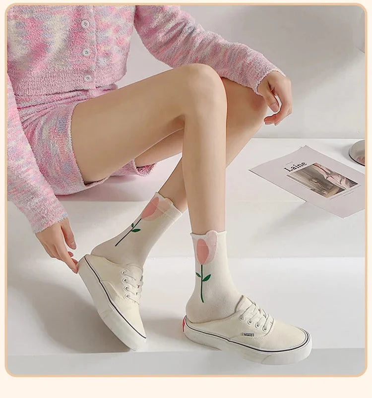 Damen Blumen Socken – Koreanisch – Atmungsaktiv