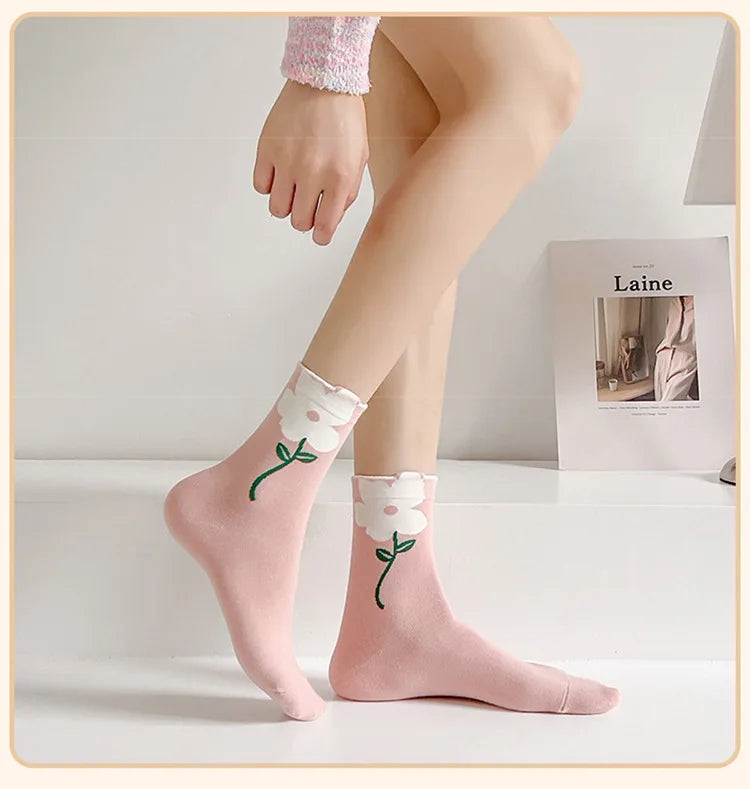 Damen Blumen Socken – Koreanisch – Atmungsaktiv
