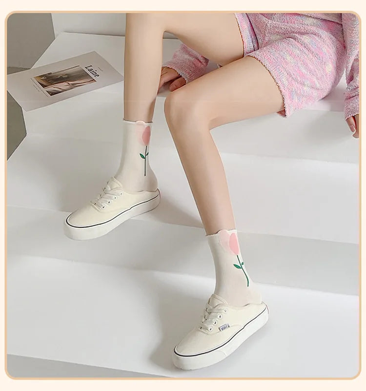 Damen Blumen Socken – Koreanisch – Atmungsaktiv