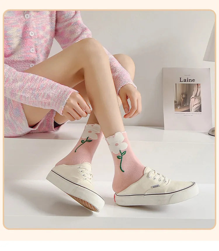 Damen Blumen Socken – Koreanisch – Atmungsaktiv
