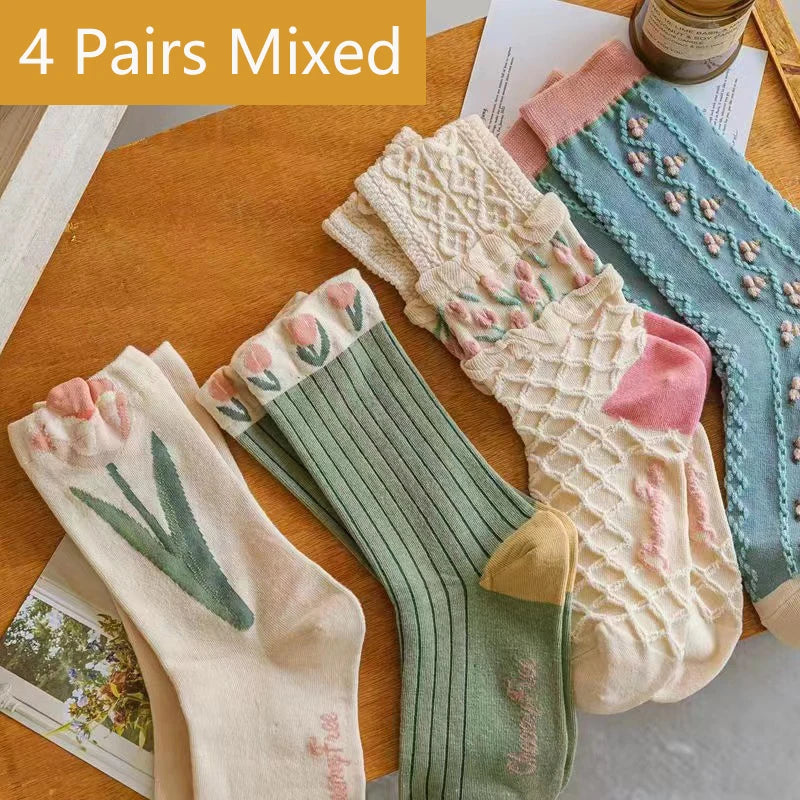 Damen Blumen Socken – Koreanisch – Atmungsaktiv