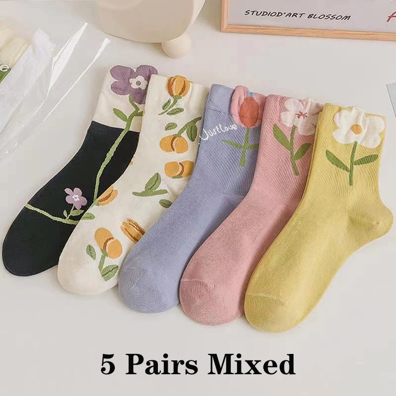 Damen Blumen Socken – Koreanisch – Atmungsaktiv
