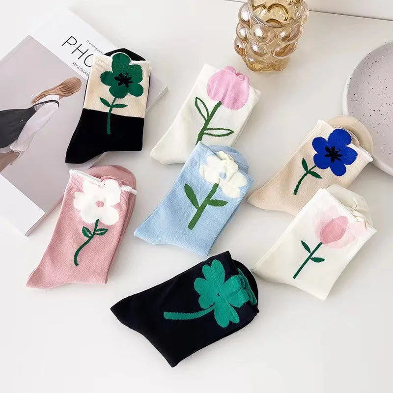 Damen Blumen Socken – Koreanisch – Atmungsaktiv