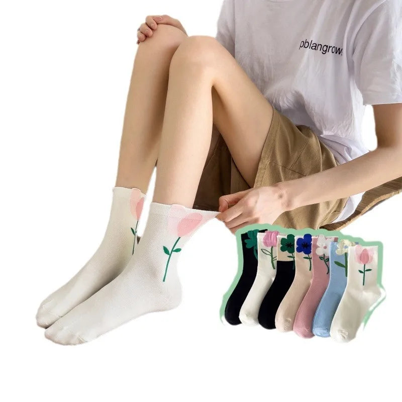 Damen Blumen Socken – Koreanisch – Atmungsaktiv
