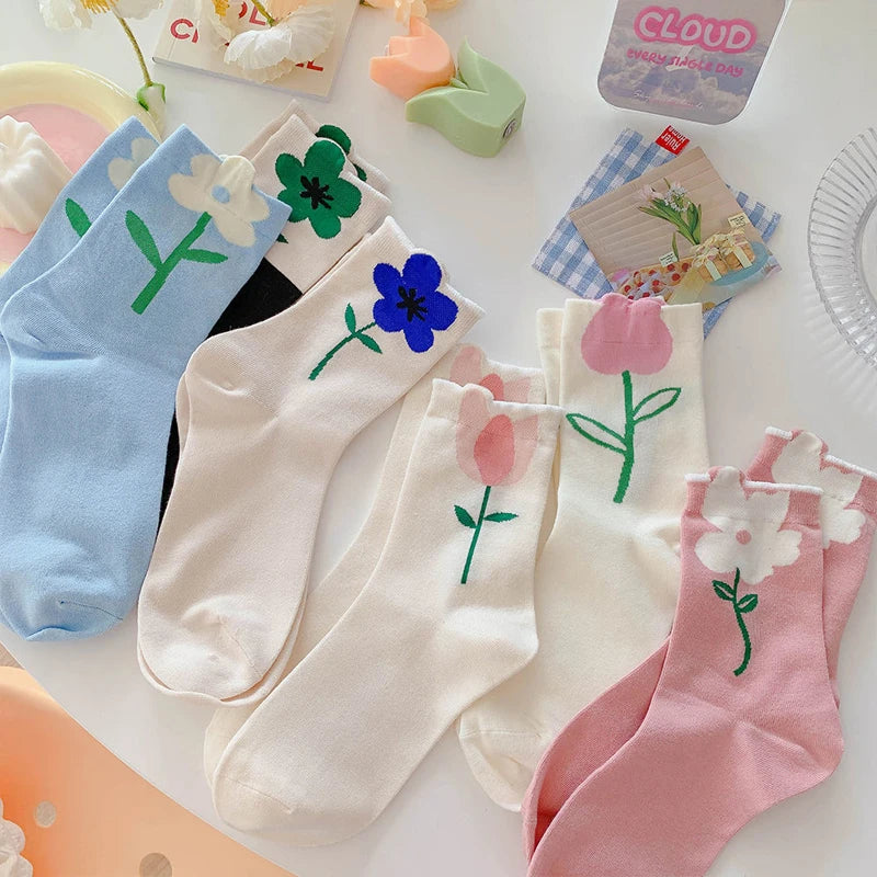 Damen Blumen Socken – Koreanisch – Atmungsaktiv