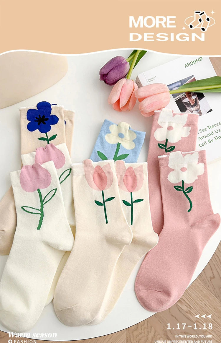 Damen Blumen Socken – Koreanisch – Atmungsaktiv