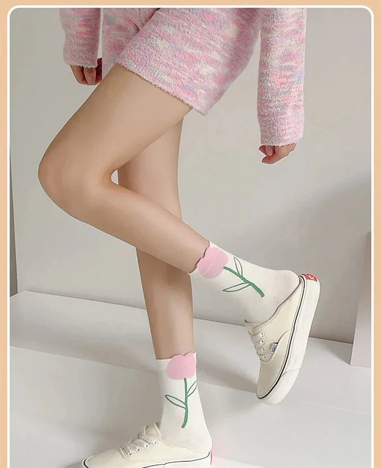 Damen Blumen Socken – Koreanisch – Atmungsaktiv
