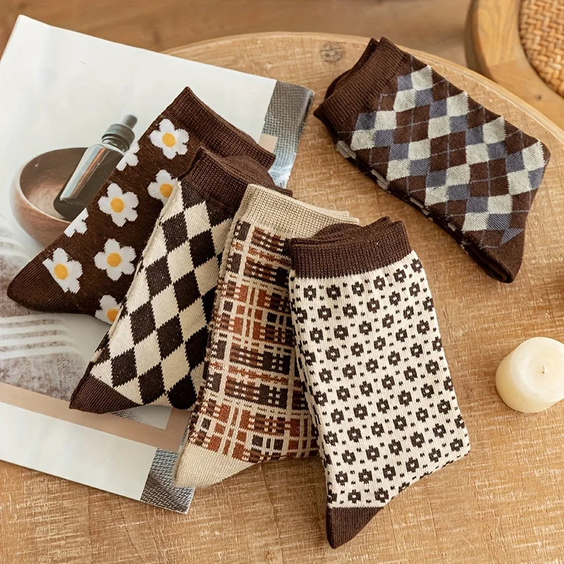 Damen Crew Socken – Baumwolle Argyle Packung 5