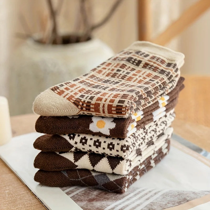 Damen Crew Socken – Baumwolle Argyle Packung 5