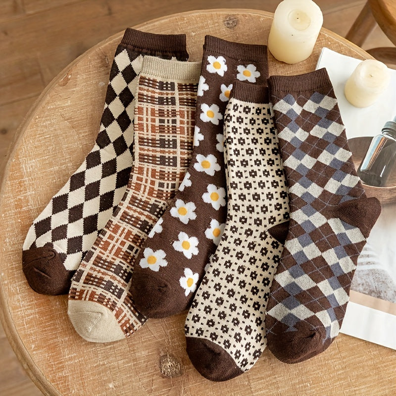 Damen Crew Socken – Baumwolle Argyle Packung 5
