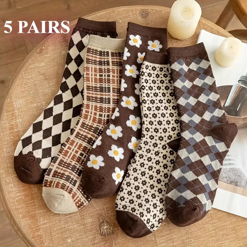 Damen Crew Socken – Baumwolle Argyle Packung 5