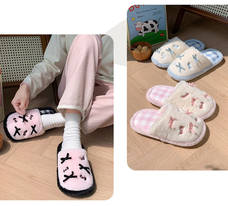 Damen Hausschuhe – Plüsch Cartoon Design – Flacher Absatz, Indoor