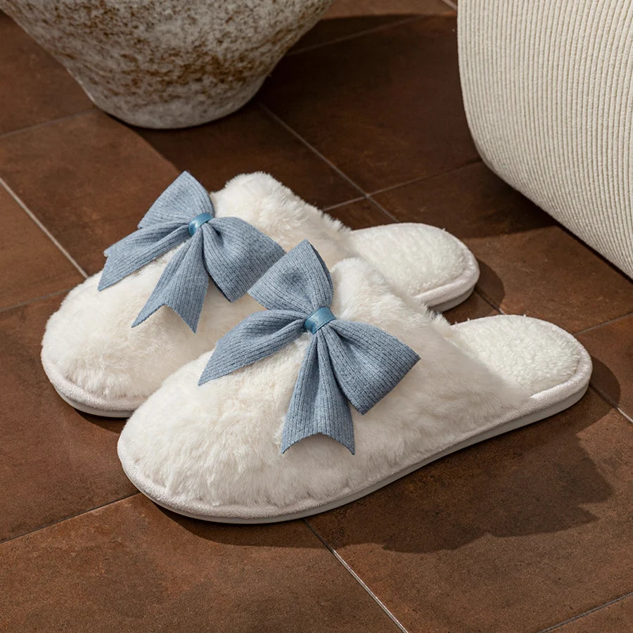 Schmetterlings-bogen-Damenhausschuhe aus Polyester in Blau, Beige und Pink