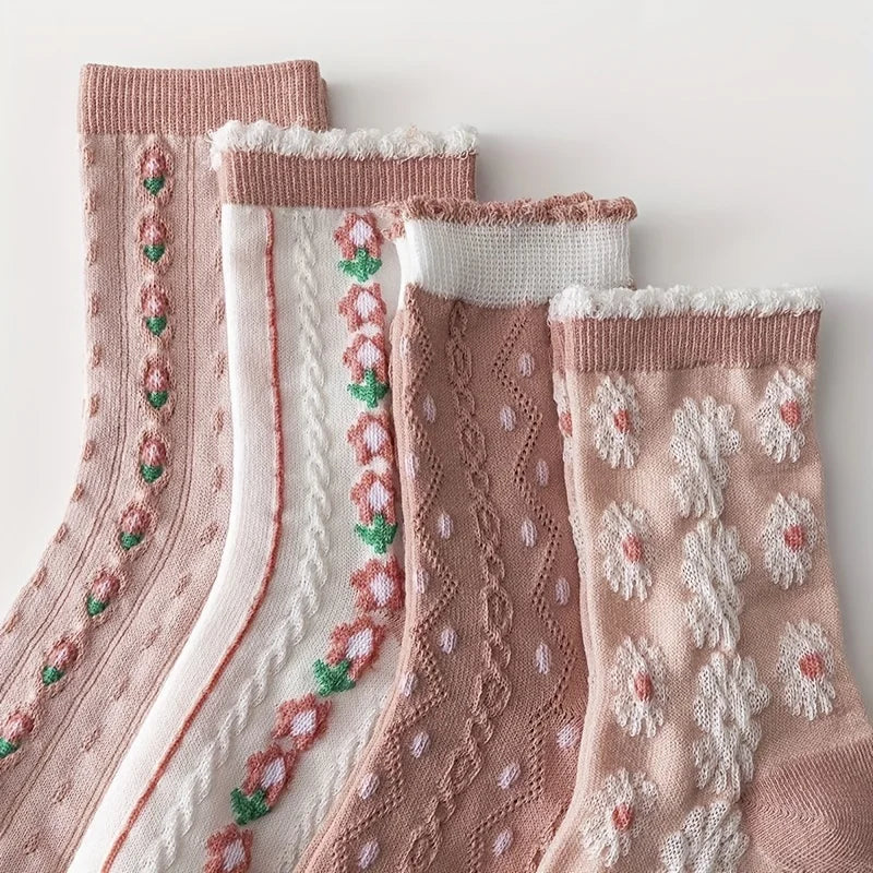 Damen Rosa Blumensocken – Baumwoll-Mix – Allesset