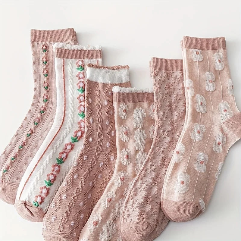 Damen Rosa Blumensocken – Baumwoll-Mix – Allesset