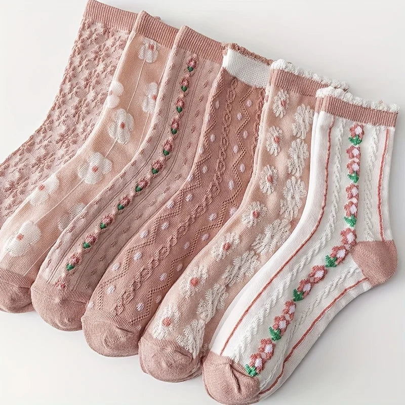 Damen Rosa Blumensocken – Baumwoll-Mix – Allesset