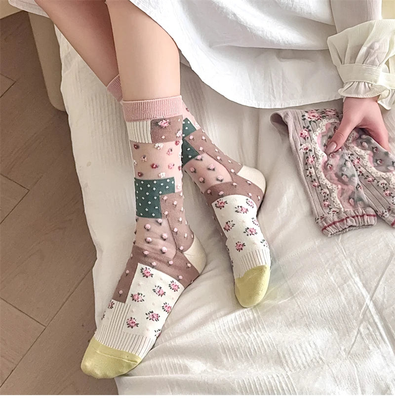 Damen Socken Blumenmuster – Retro-Stil, Transparent
