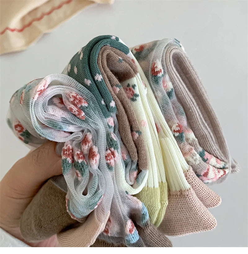 Damen Socken Blumenmuster – Retro-Stil, Transparent