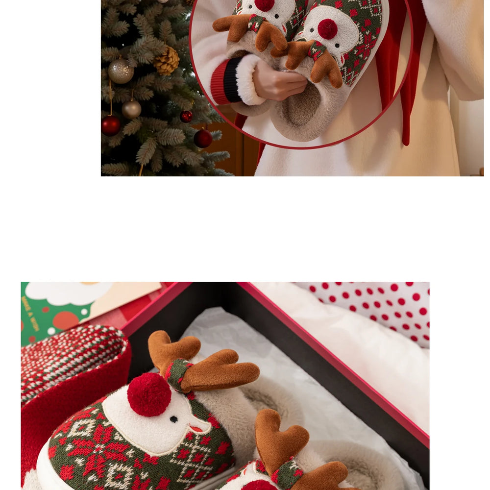 Damen Winterhausschuhe – Boho Rentier Design – Indoor Komfort