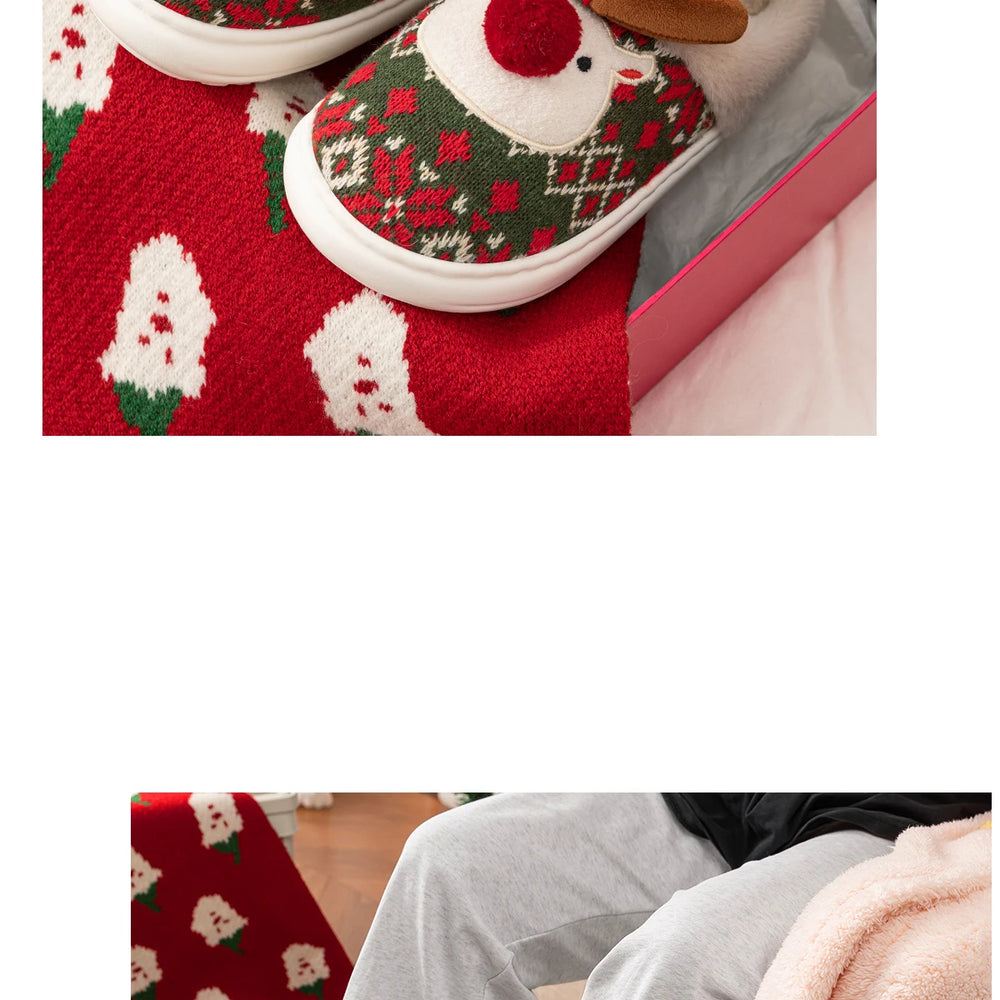 Damen Winterhausschuhe – Boho Rentier Design – Indoor Komfort