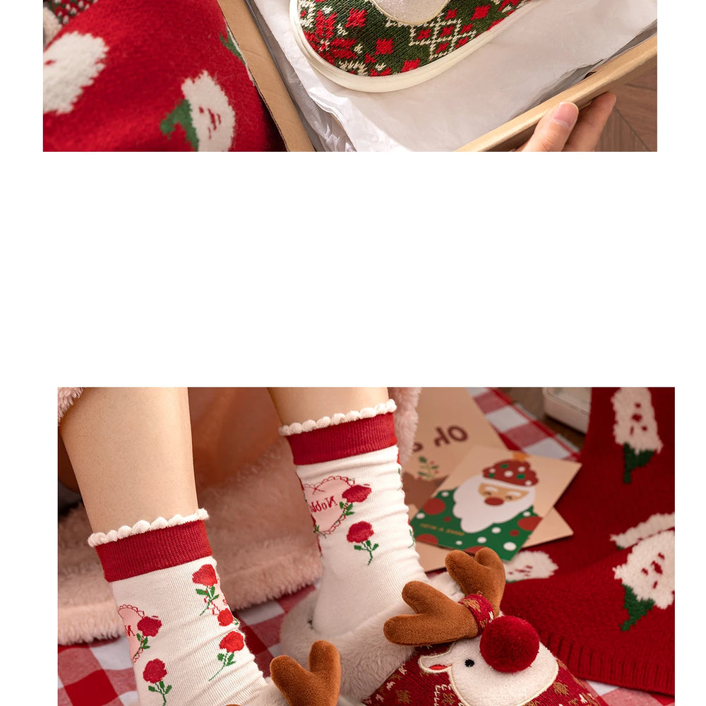 Damen Winterhausschuhe – Boho Rentier Design – Indoor Komfort