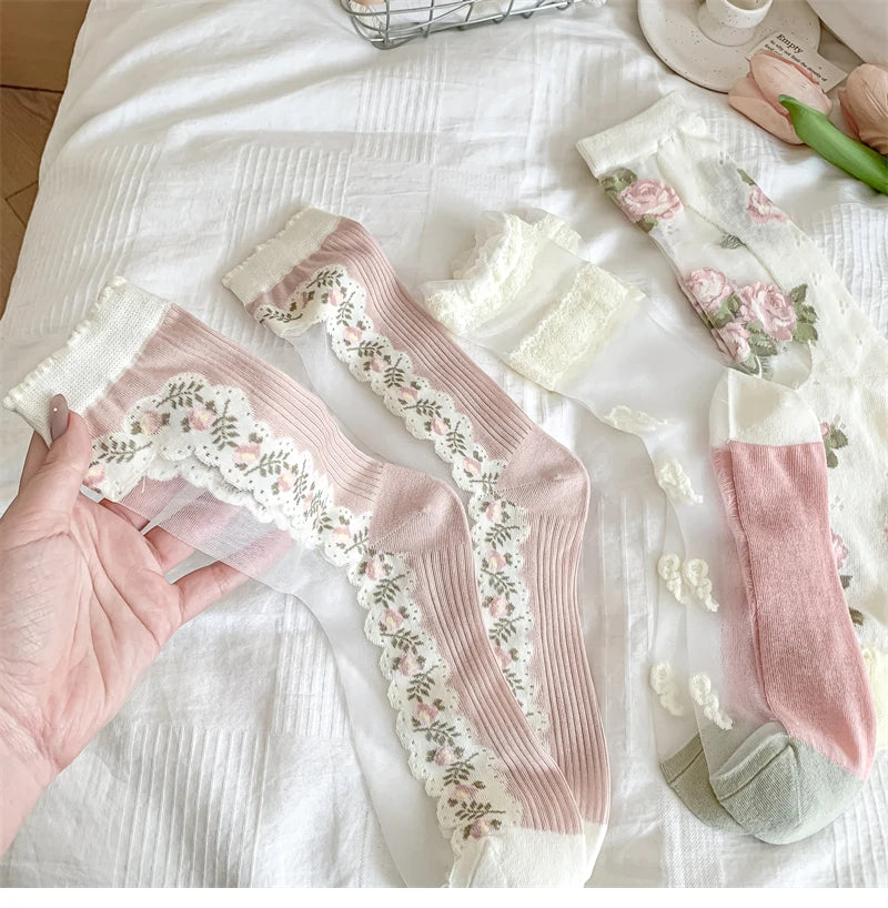 Damensocken – Koreanisch Floral – Atmungsaktives Design