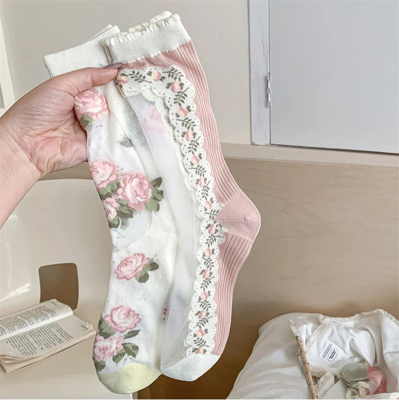 Damensocken – Koreanisch Floral – Atmungsaktives Design