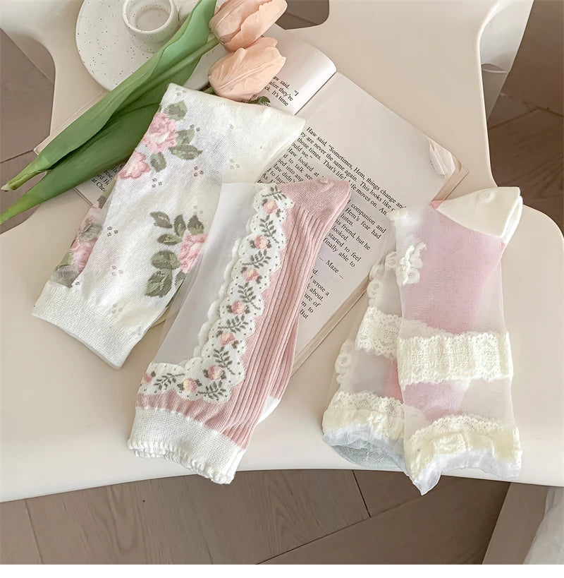 Damensocken – Koreanisch Floral – Atmungsaktives Design