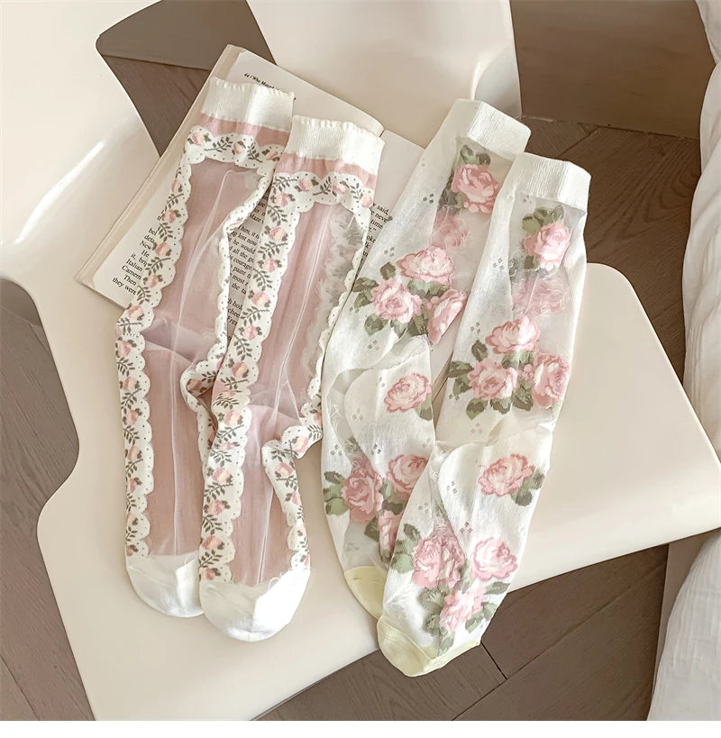 Damensocken – Koreanisch Floral – Atmungsaktives Design