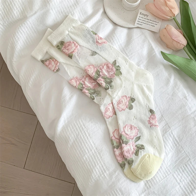 Damensocken – Koreanisch Floral – Atmungsaktives Design